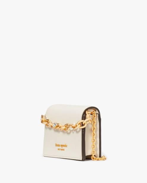 ORIG Preloved Kate Spade KS Morgan Embellished Chain Card Micro Bag White Wallet