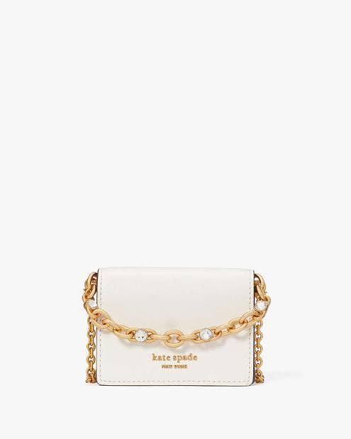 ORIG Preloved Kate Spade KS Morgan Embellished Chain Card Micro Bag White Wallet