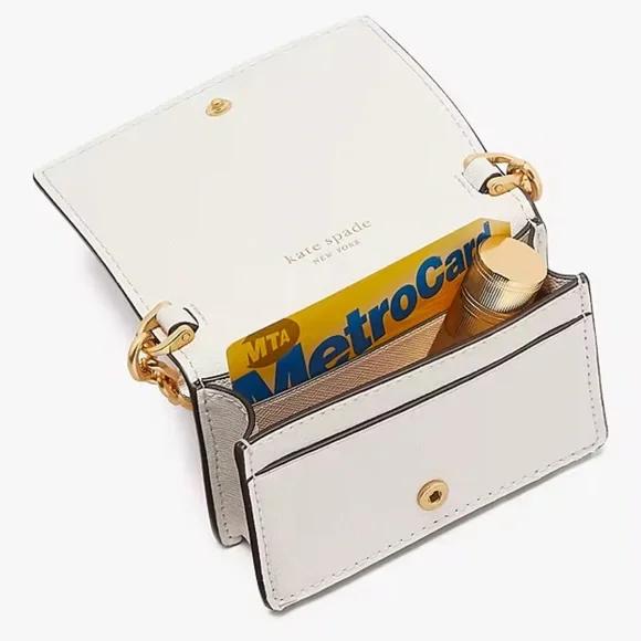 ORIG Preloved Kate Spade KS Morgan Embellished Chain Card Micro Bag White Wallet
