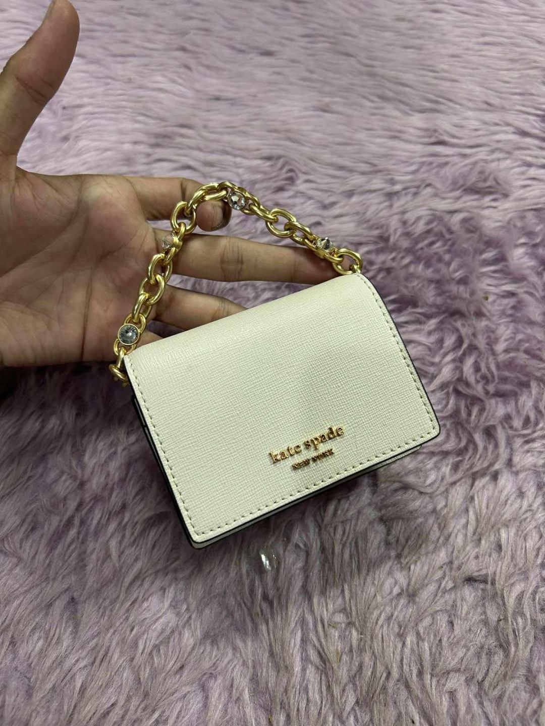 ORIG Preloved Kate Spade KS Morgan Embellished Chain Card Micro Bag White Wallet