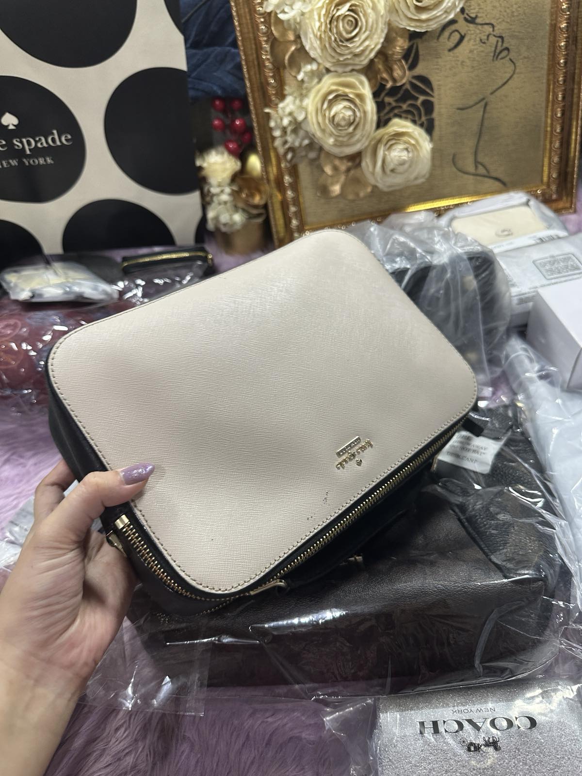 ORIG Preloved Kate Spade KS Large Juliet Crossbody Beige Bag