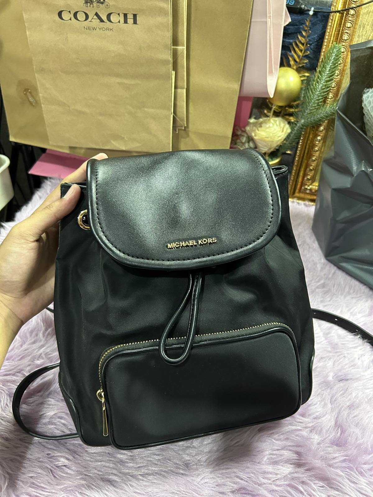 ORIG Preloved MK Cara Small Nylon Backpack Black Bag