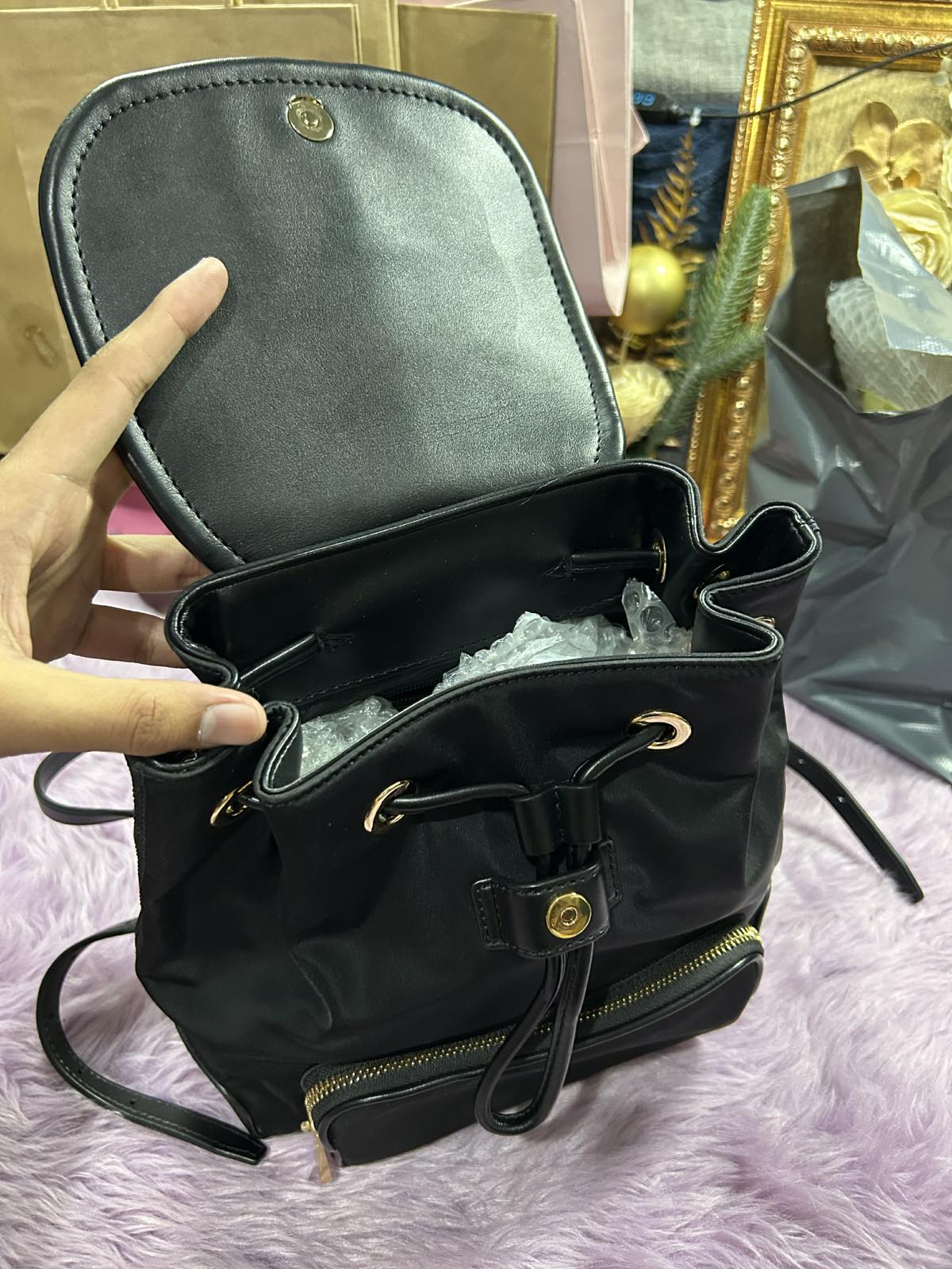 ORIG Preloved MK Cara Small Nylon Backpack Black Bag