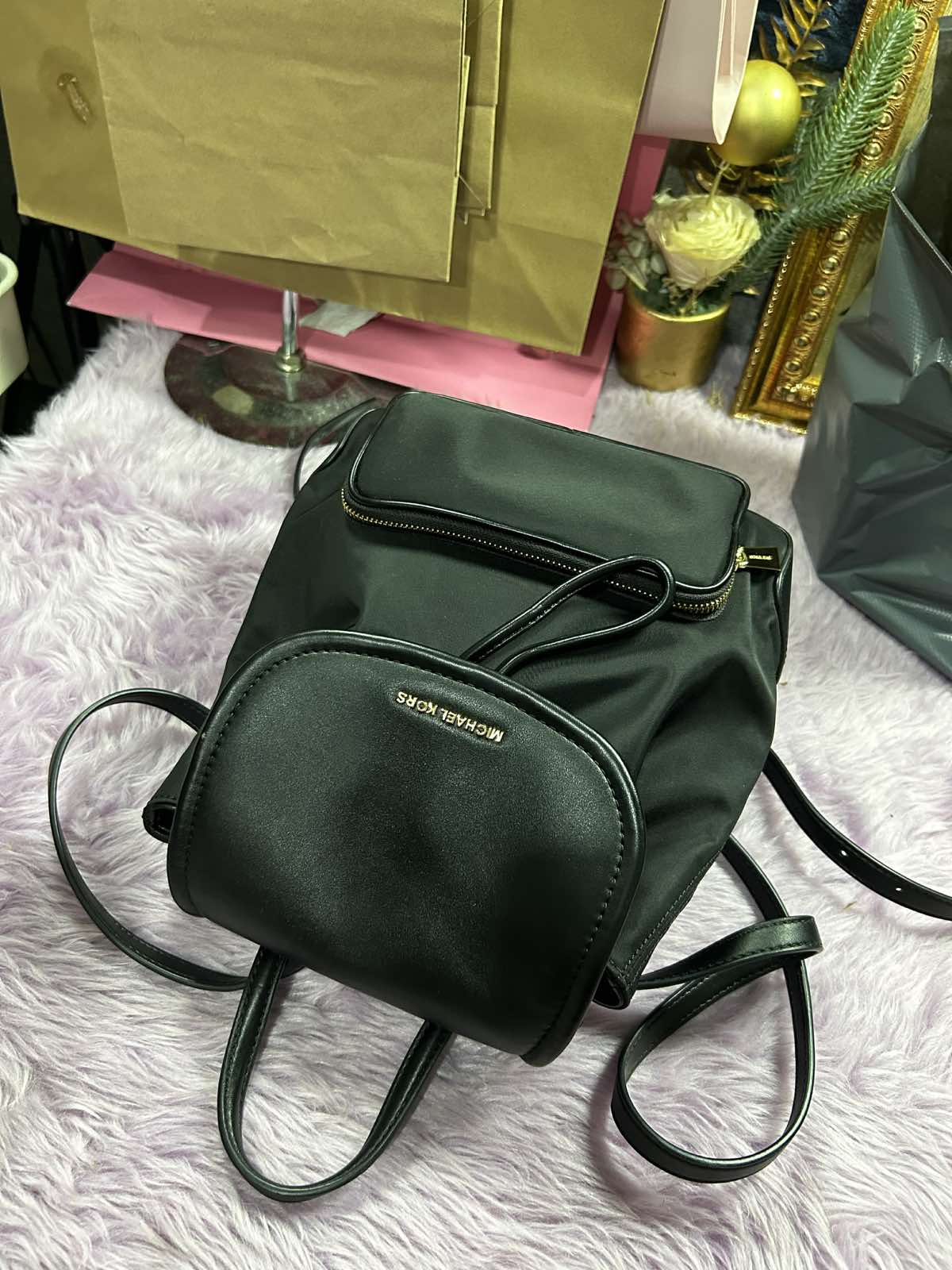 ORIG Preloved MK Cara Small Nylon Backpack Black Bag