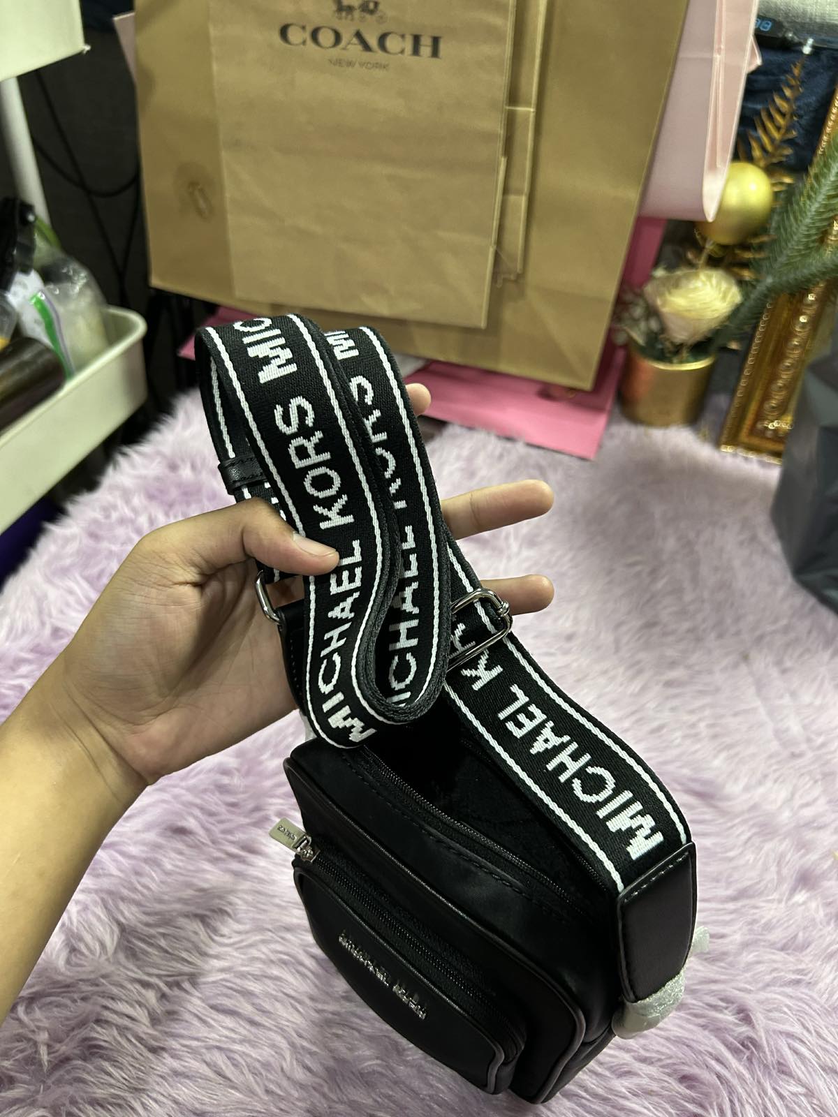 ORIG & IMPORTED MK Khai Nylon Crossbody Small Phone Black Bag