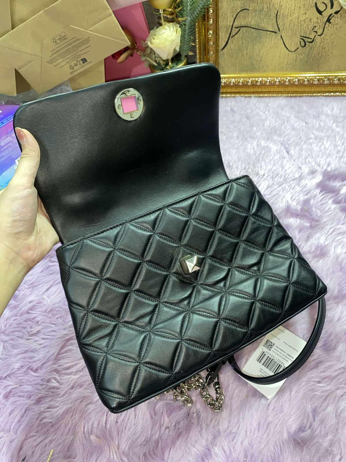 ORIG Preloved KateSpade KS Natalia Top Handle Satchel Quilted Black Bag