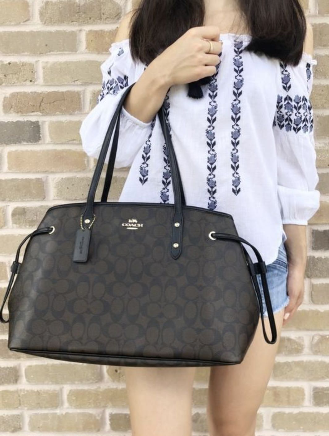 ORIG Preloved Coach Drawstring Carryall Tote Shoulder Bag Brown