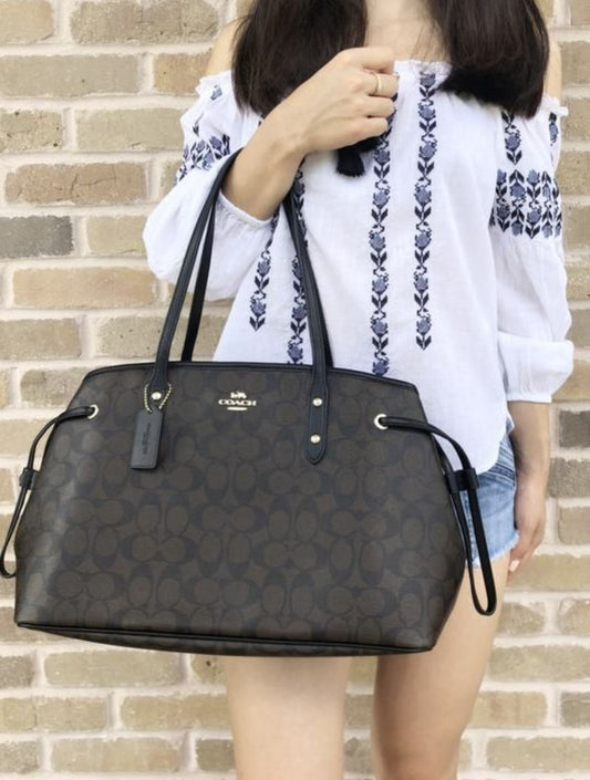 ORIG Preloved Coach Drawstring Carryall Tote Shoulder Bag Brown