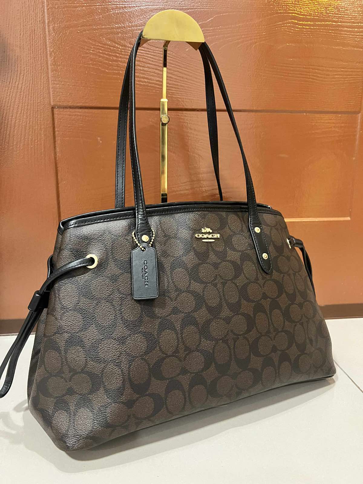 ORIG Preloved Coach Drawstring Carryall Tote Shoulder Bag Brown