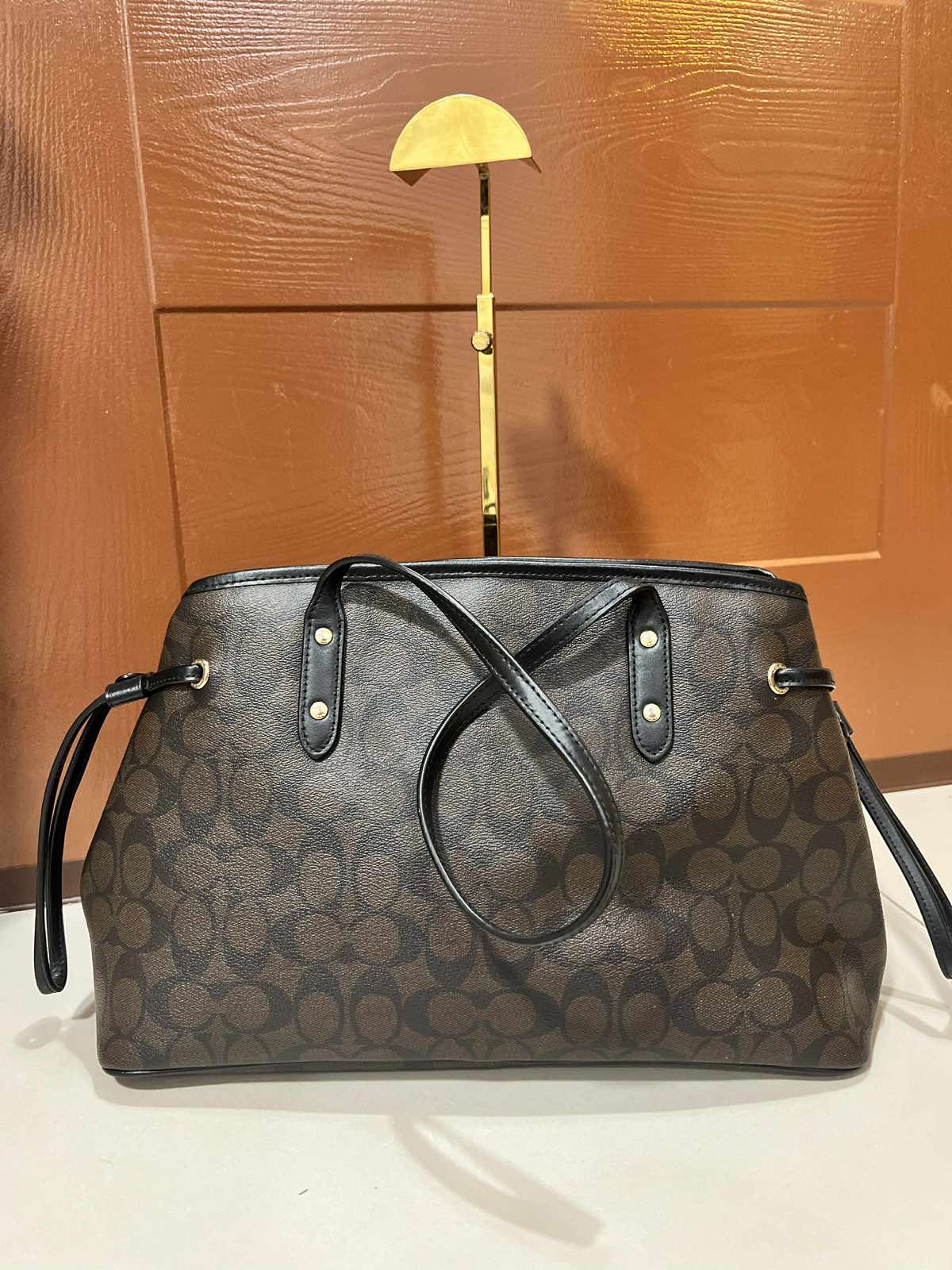 ORIG Preloved Coach Drawstring Carryall Tote Shoulder Bag Brown