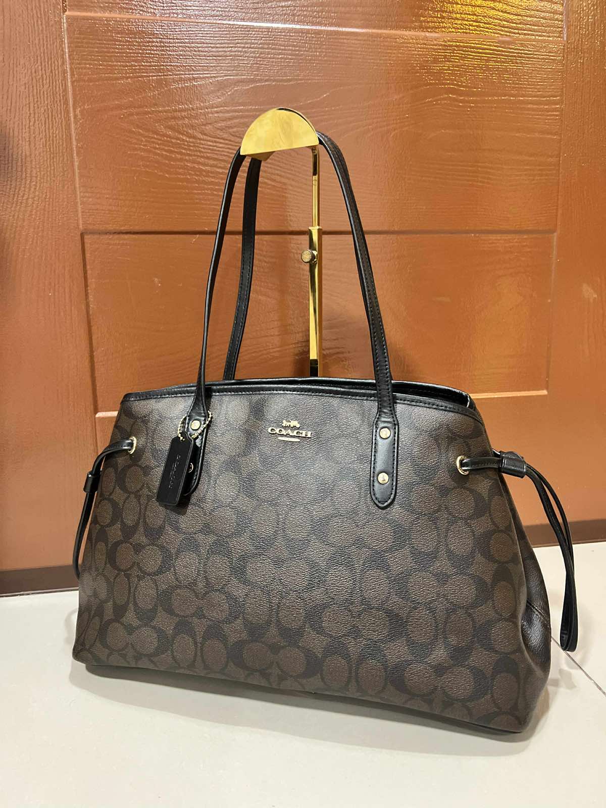 ORIG Preloved Coach Drawstring Carryall Tote Shoulder Bag Brown