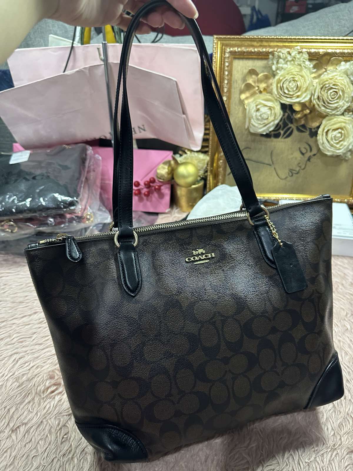 ORIG & IMPORTED Coach RARE Zip Top Tote Brown Medium Bag