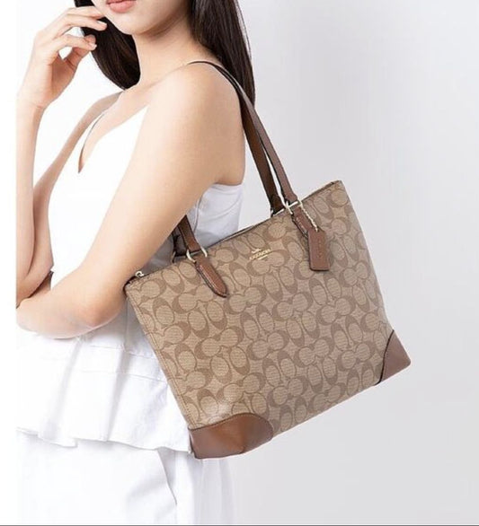 ORIG & IMPORTED Coach RARE Zip Top Tote Khaki Brown Medium Bag