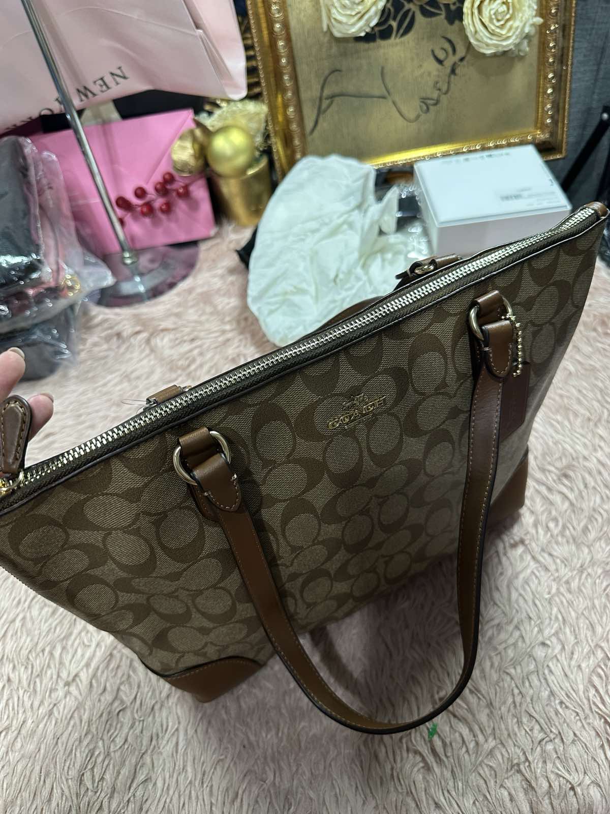 ORIG & IMPORTED Coach RARE Zip Top Tote Khaki Brown Medium Bag