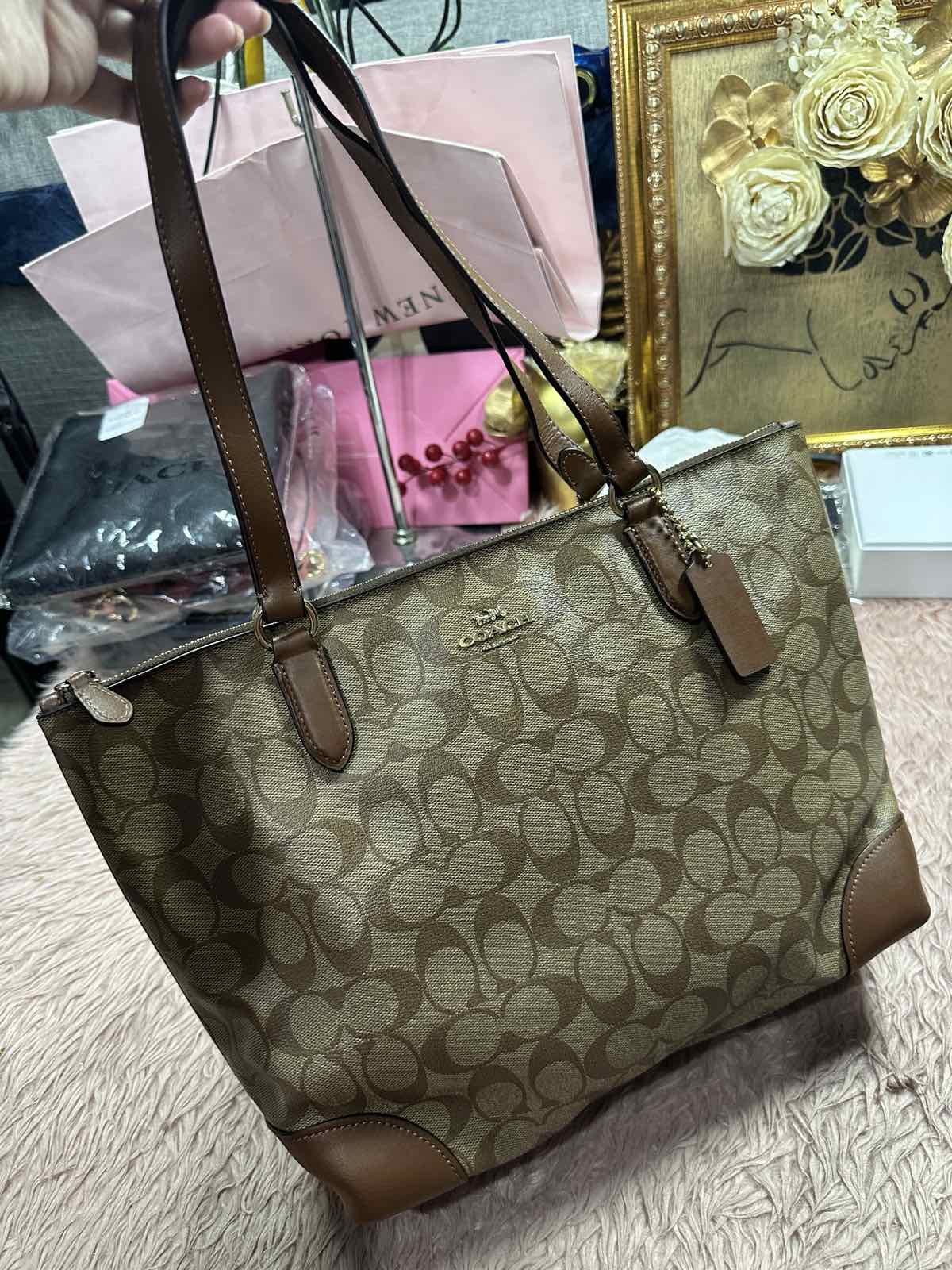 ORIG & IMPORTED Coach RARE Zip Top Tote Khaki Brown Medium Bag