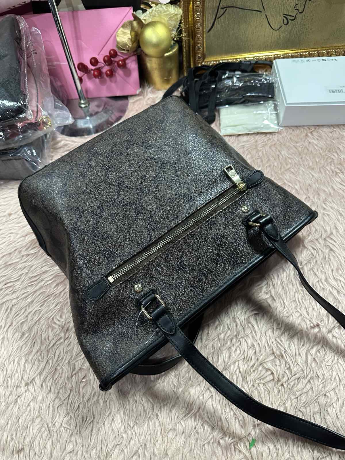 ORIG & IMPORTED Coach RARE F34603 Signature Canvas Zip Top Brown Medium Bag