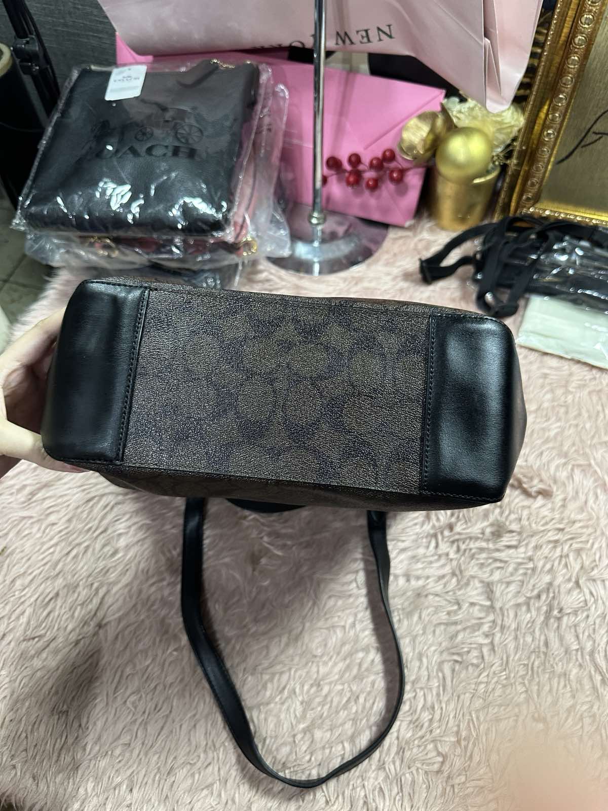 ORIG & IMPORTED Coach RARE F34603 Signature Canvas Zip Top Brown Medium Bag