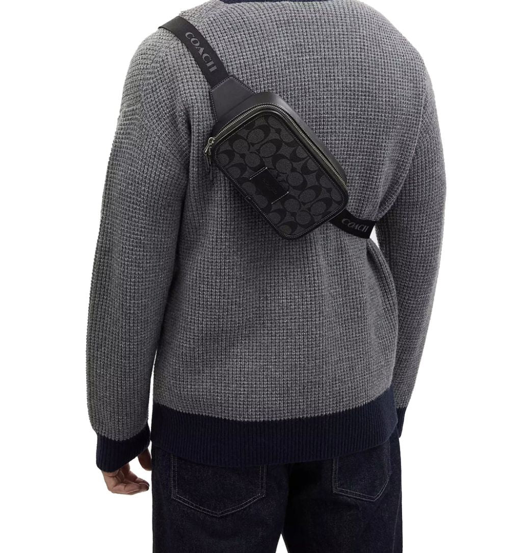 ORIG Preloved Coach Wyatt Belt Black Men Bag In Signature Canvas