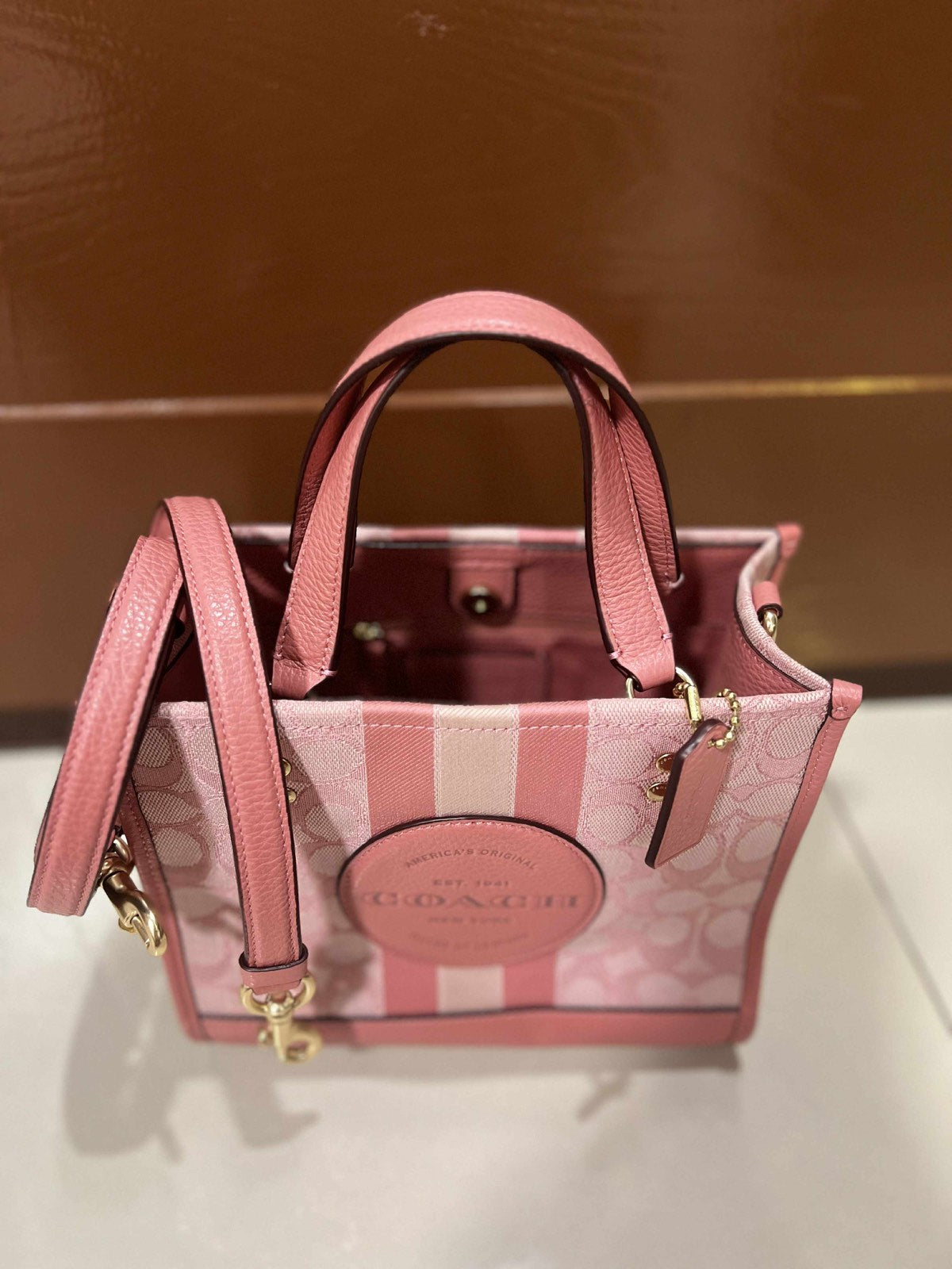 ORIG Preloved Coach Dempsey Tote 22 In Signature Jacquard Pink Small Bag