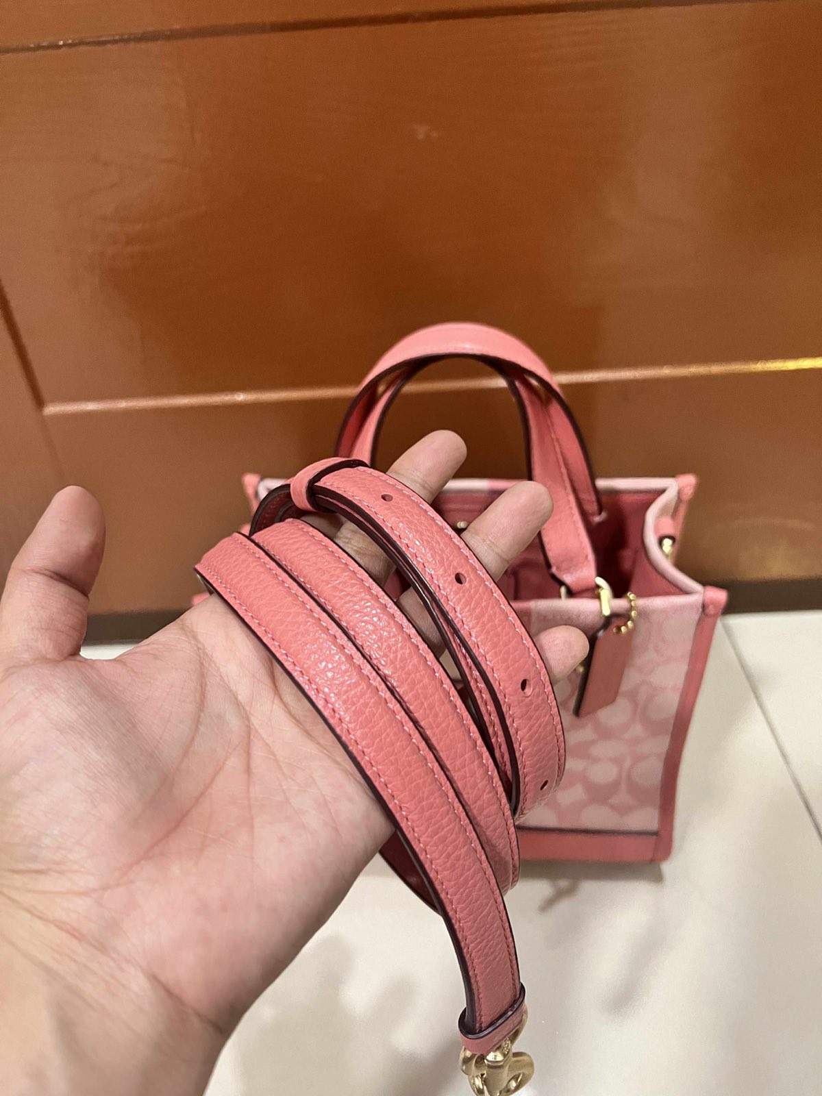 ORIG Preloved Coach Dempsey Tote 22 In Signature Jacquard Pink Small Bag