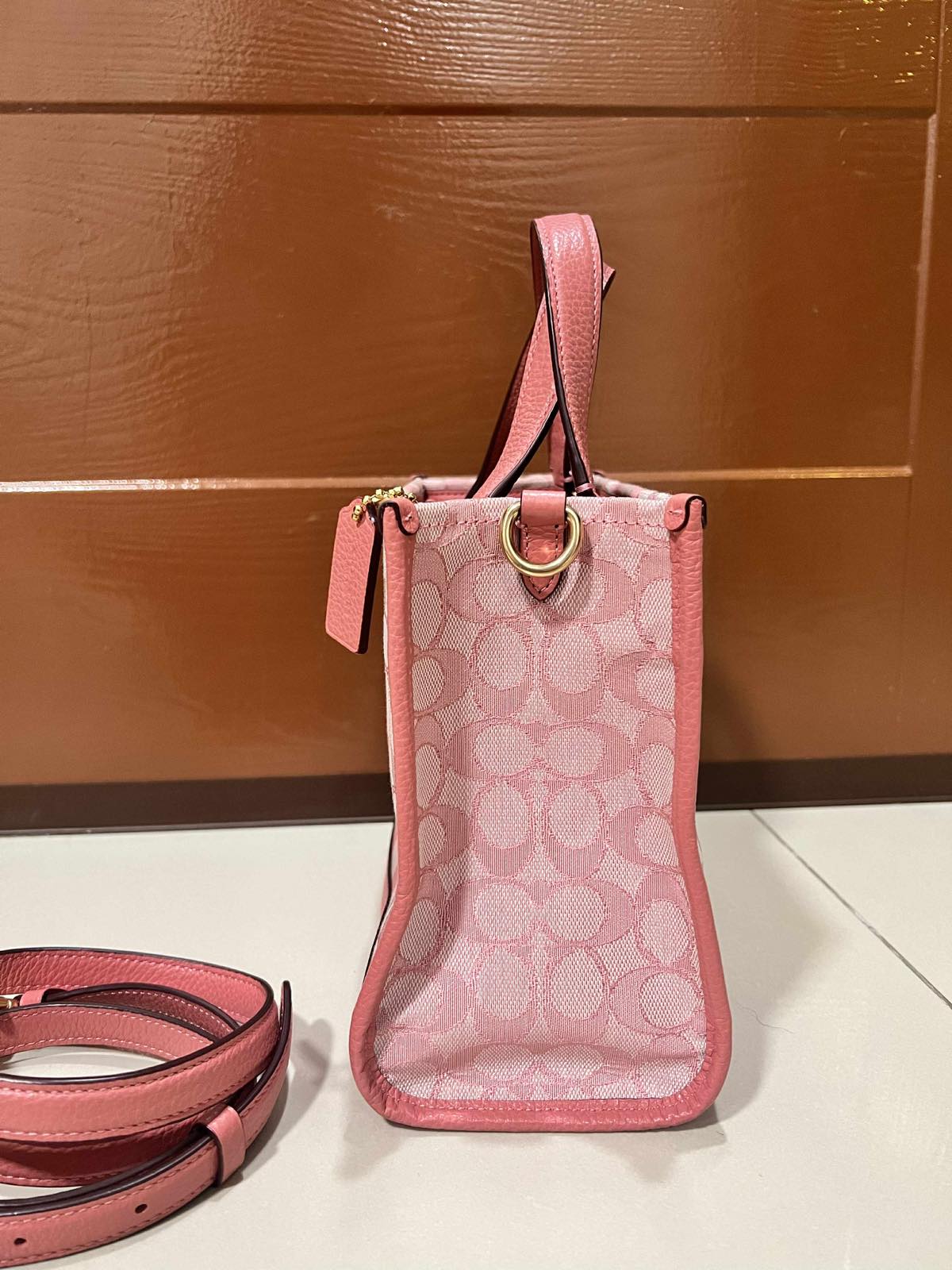 ORIG Preloved Coach Dempsey Tote 22 In Signature Jacquard Pink Small Bag