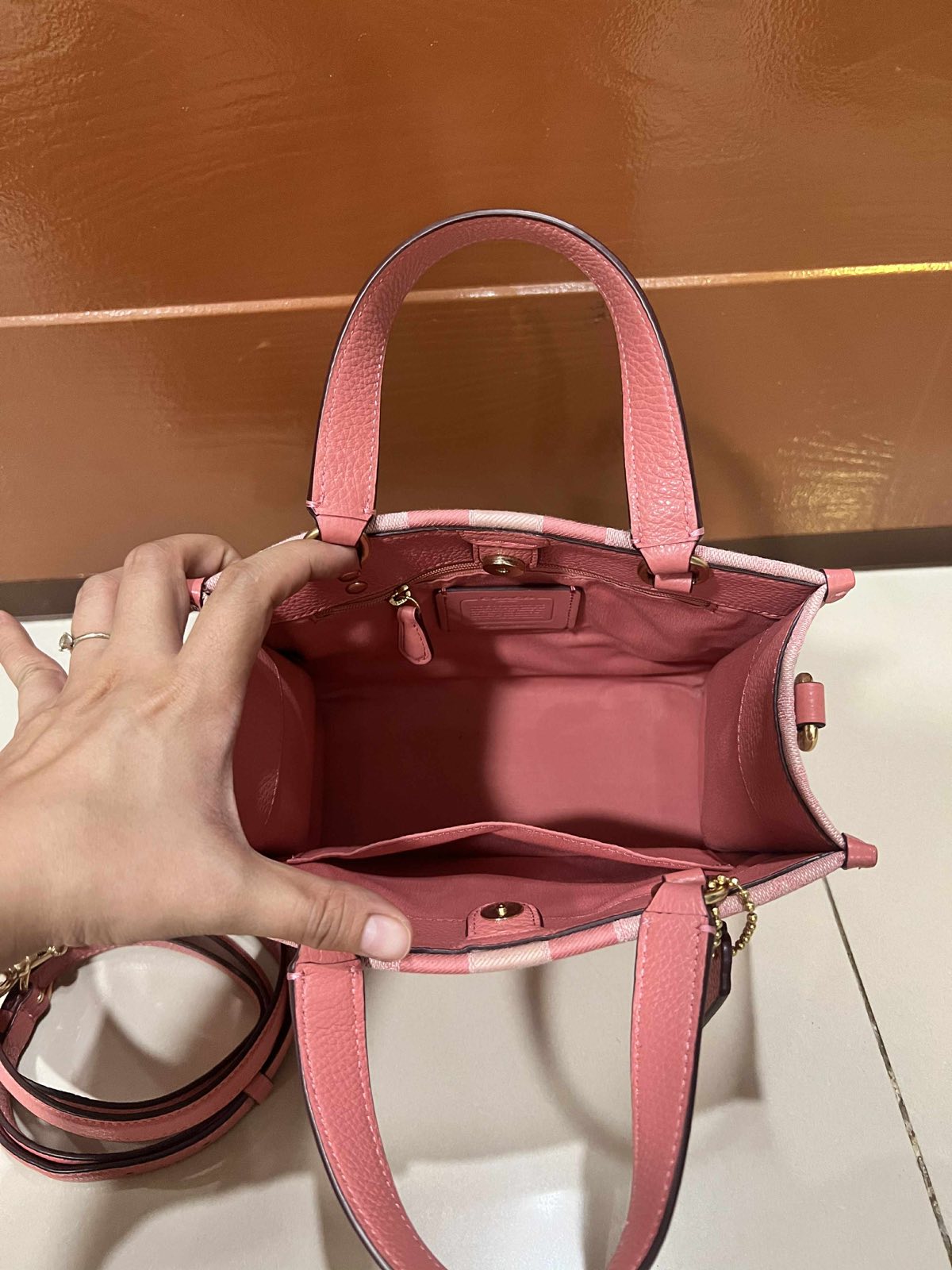 ORIG Preloved Coach Dempsey Tote 22 In Signature Jacquard Pink Small Bag