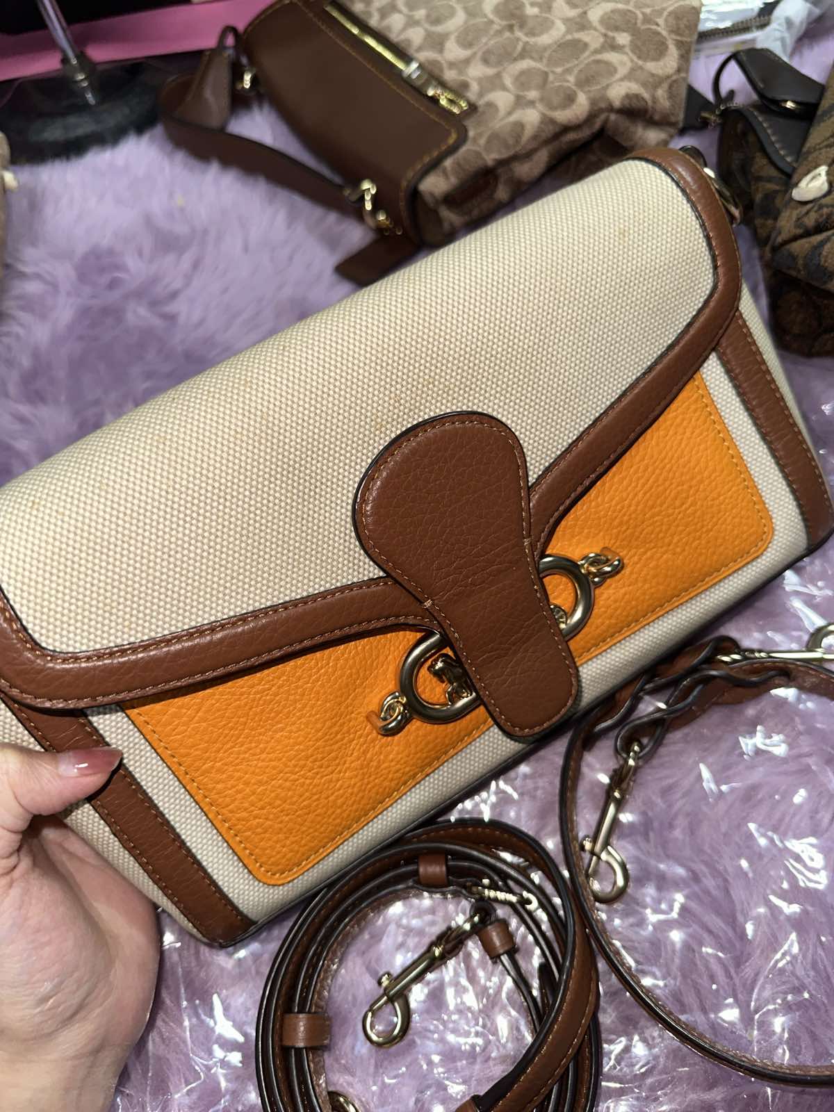 ORIG Preloved Coach Jade Shoulder Bag Orange Beige