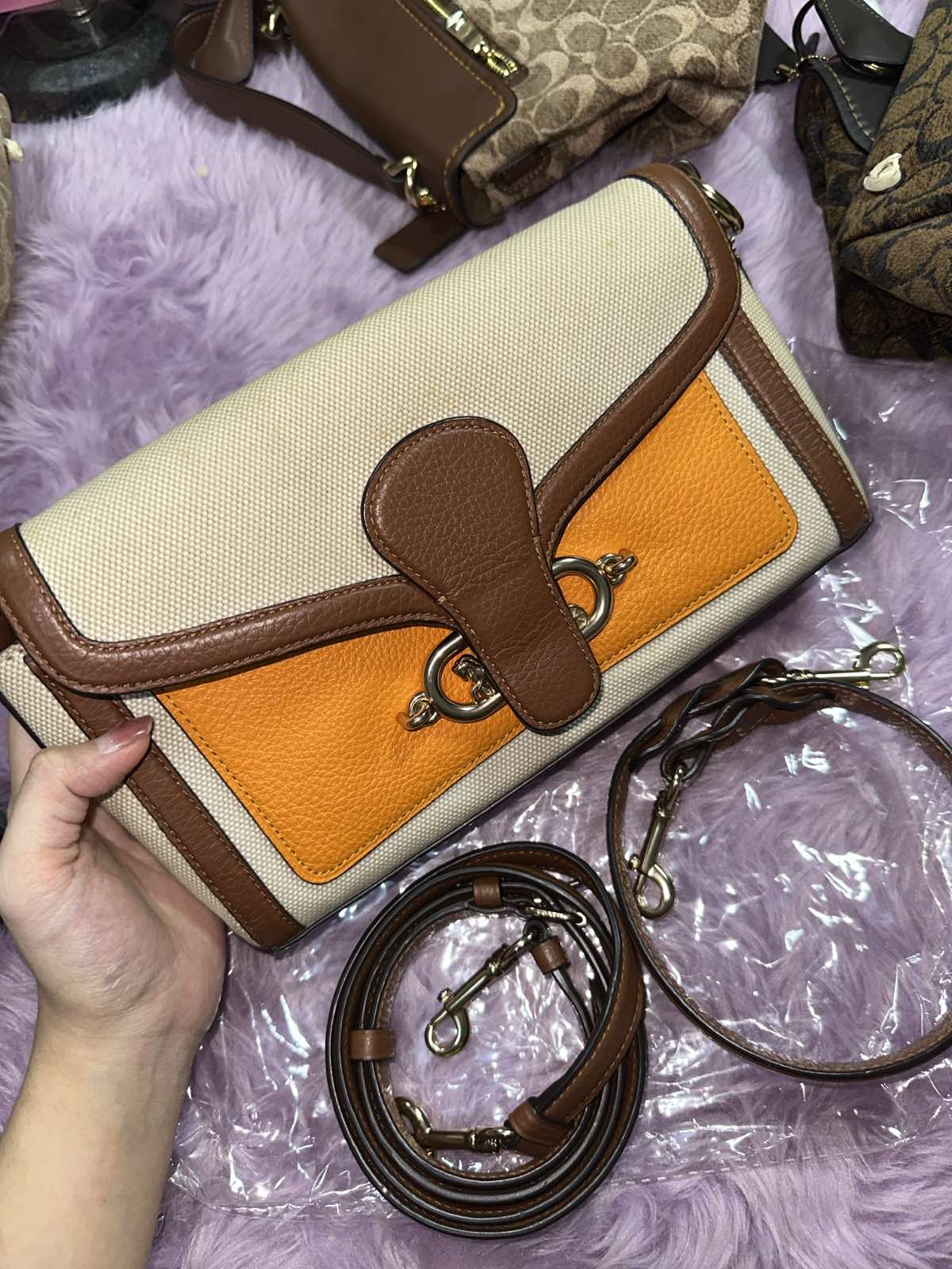 ORIG Preloved Coach Jade Shoulder Bag Orange Beige