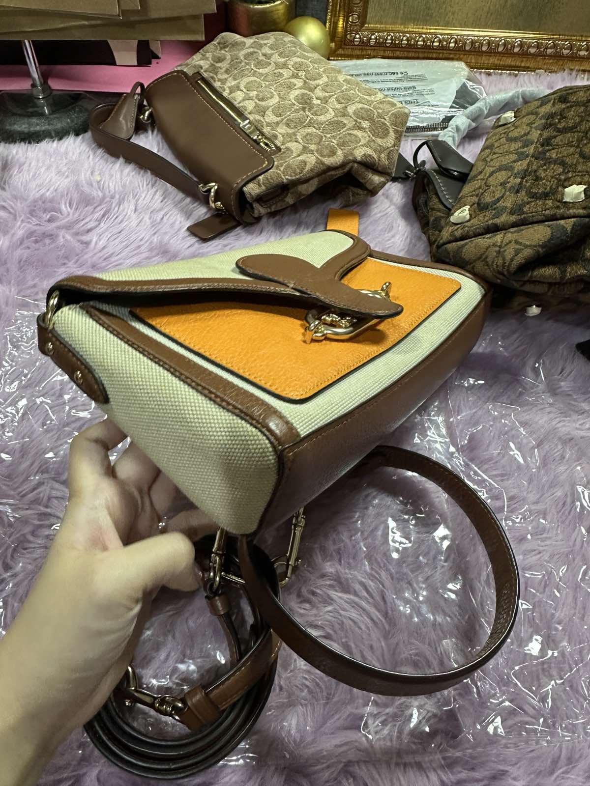 ORIG Preloved Coach Jade Shoulder Bag Orange Beige