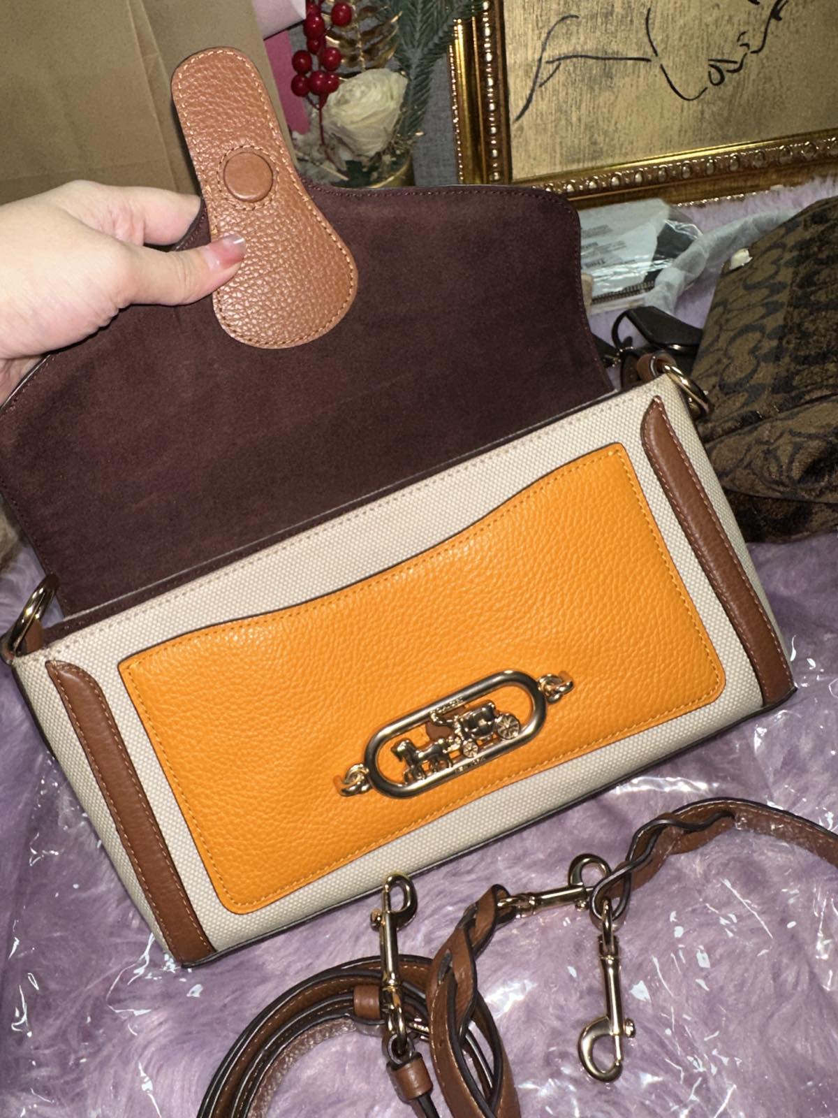 ORIG Preloved Coach Jade Shoulder Bag Orange Beige