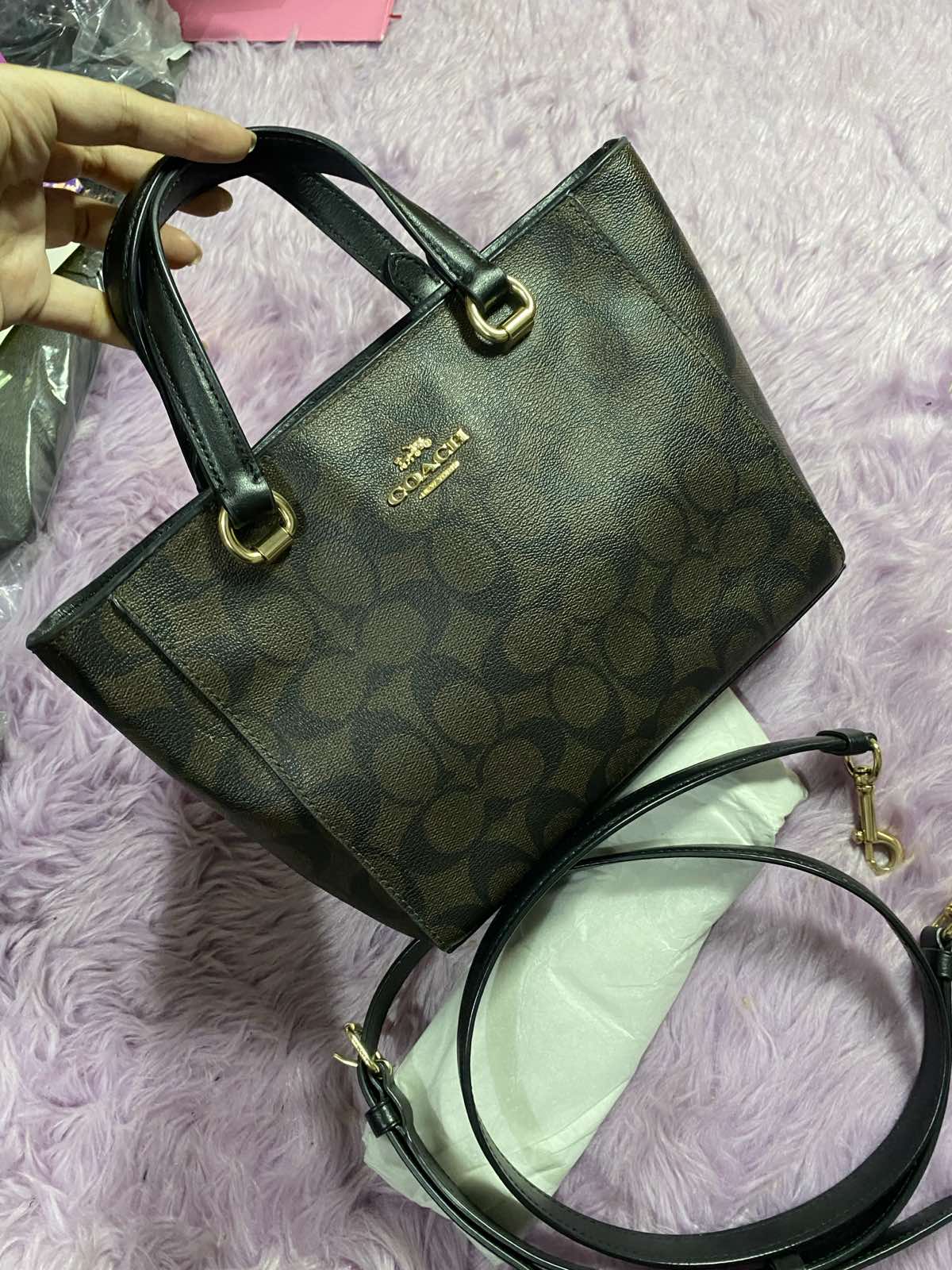 ORIG Preloved Coach Alice Satchel In Signature Canvas Brown Medium Bag