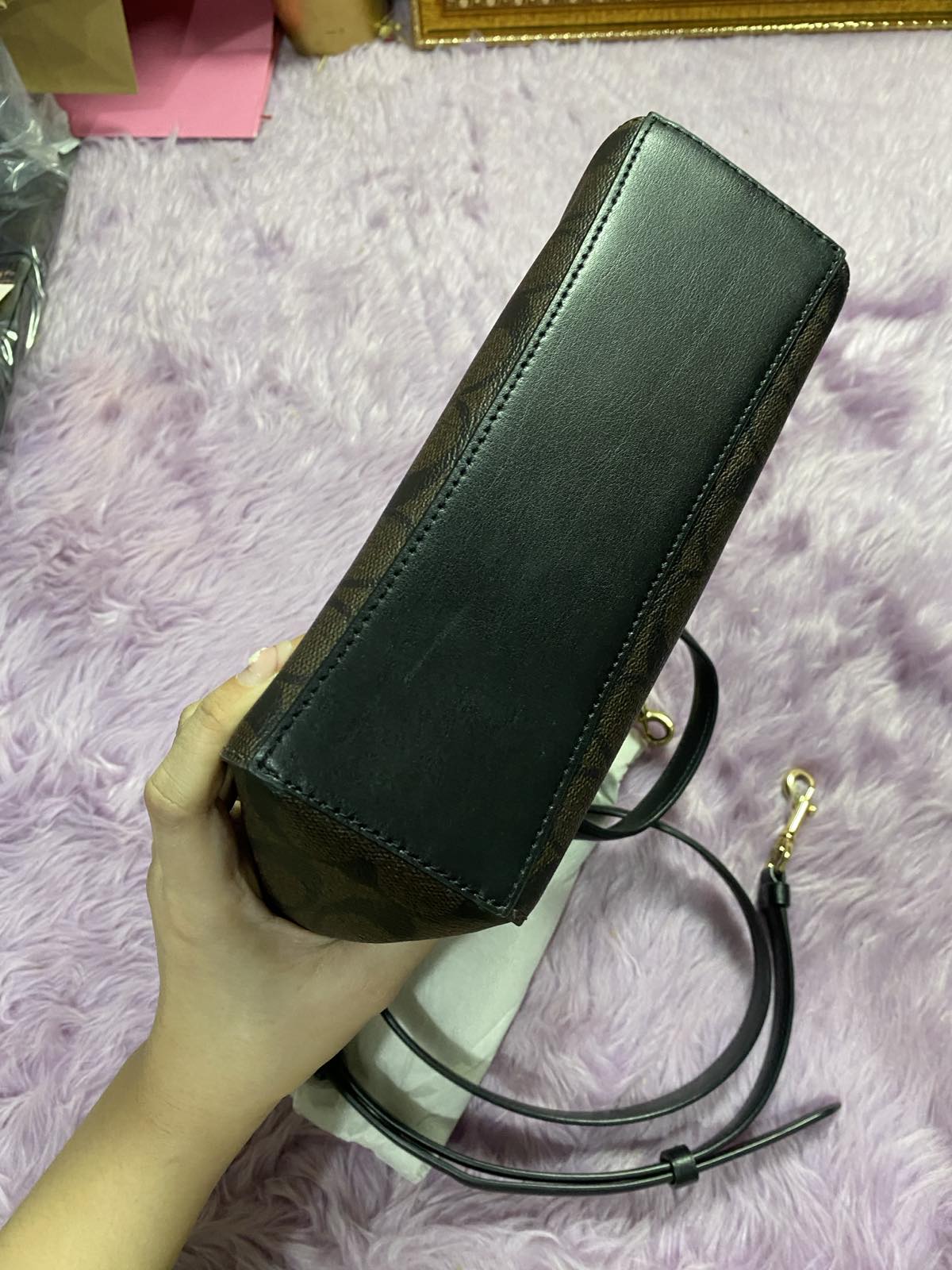 ORIG Preloved Coach Alice Satchel In Signature Canvas Brown Medium Bag