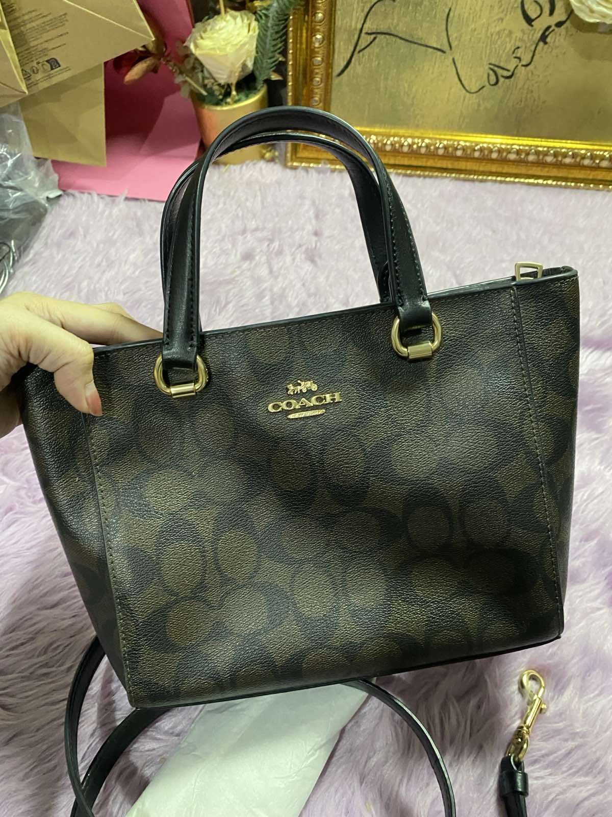 ORIG Preloved Coach Alice Satchel In Signature Canvas Brown Medium Bag