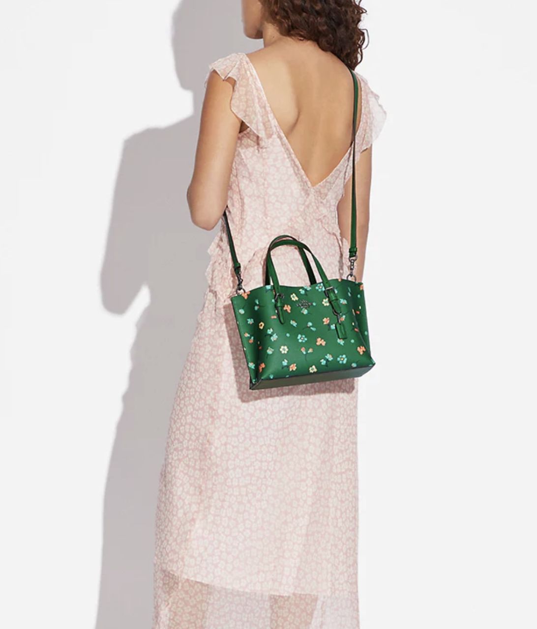 ORIG Preloved Coach Mollie Medium Tote Tote 25 With Mystical Floral Print Green