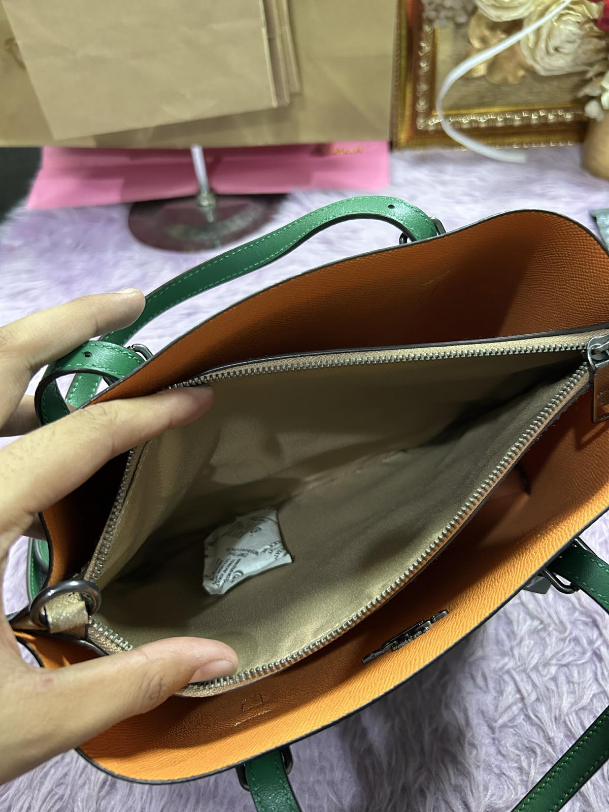 ORIG Preloved Coach Mollie Medium Tote Tote 25 With Mystical Floral Print Green