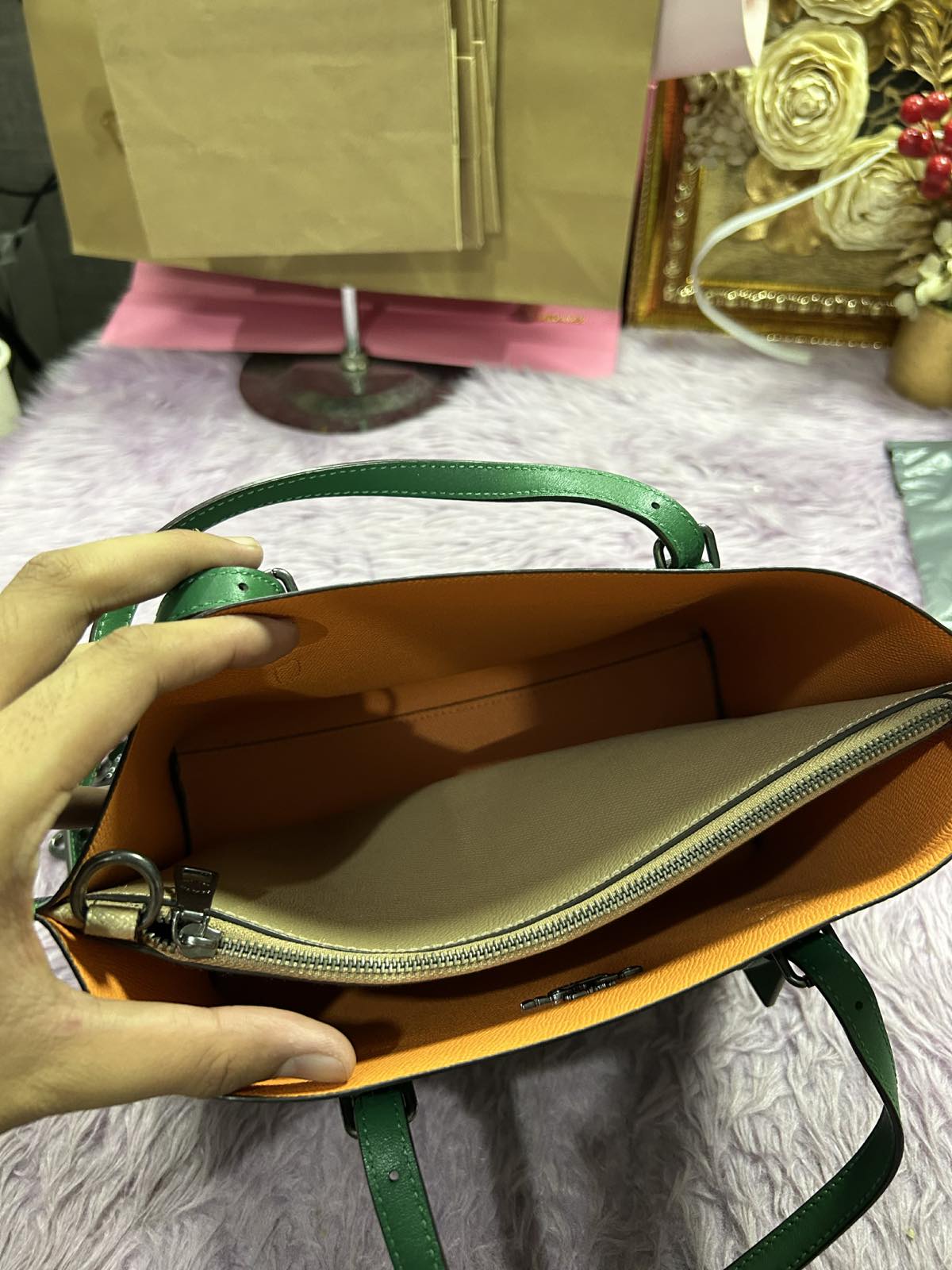 ORIG Preloved Coach Mollie Medium Tote Tote 25 With Mystical Floral Print Green