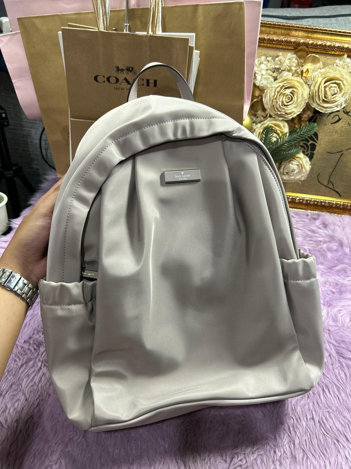 ORIG & IMPORTED KateSpade KS Carter Large Nylon Backpack Bag Cozy Grey