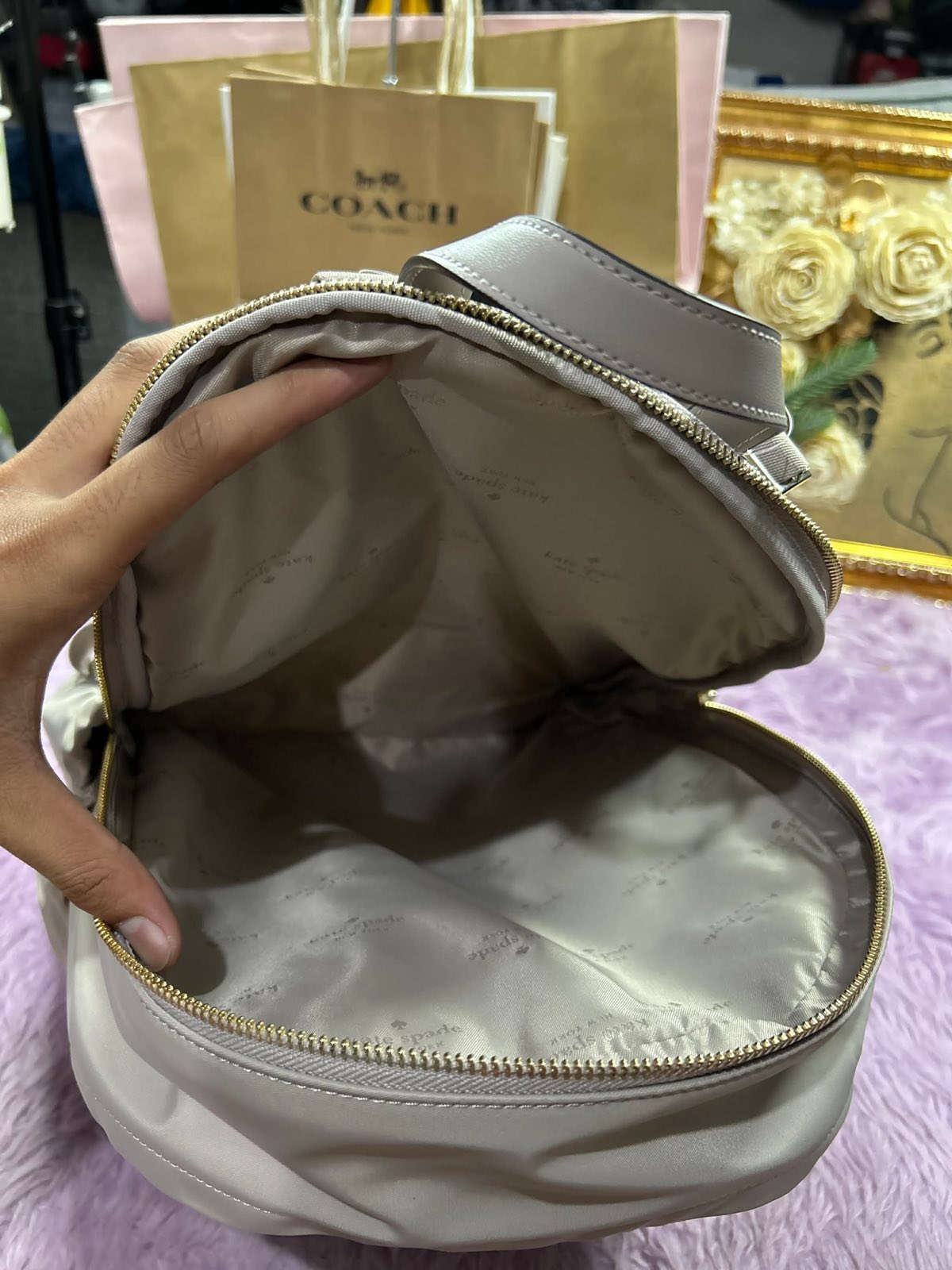 ORIG & IMPORTED KateSpade KS Carter Large Nylon Backpack Bag Cozy Grey