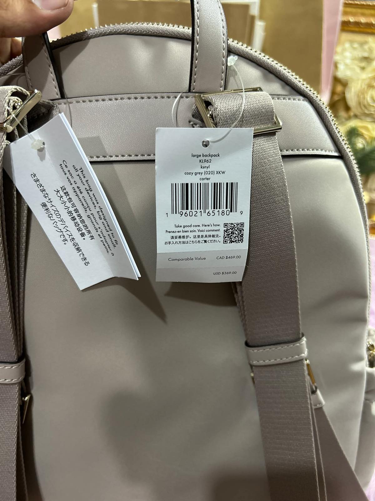 ORIG & IMPORTED KateSpade KS Carter Large Nylon Backpack Bag Cozy Grey