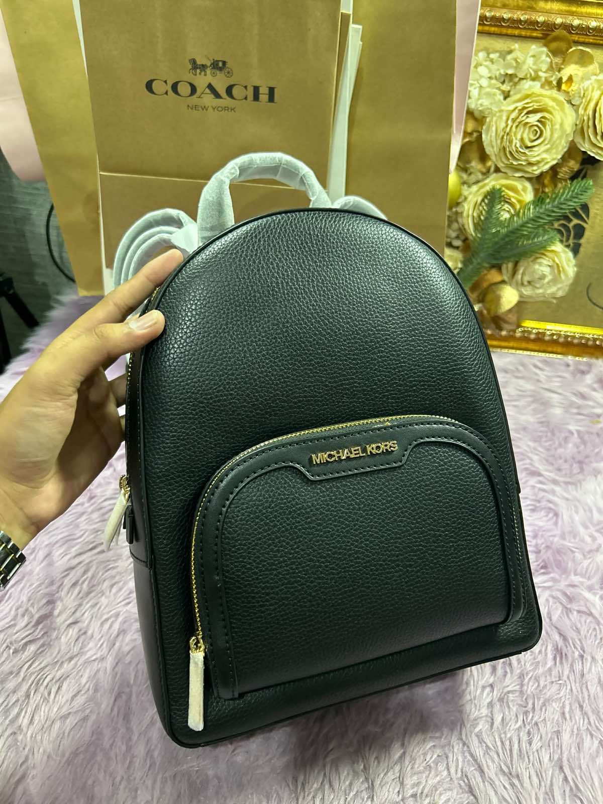 ORIG & IMPORTED Michael Kors  MK Jaycee Medium Pebbled Leather Backpack Bag in Black