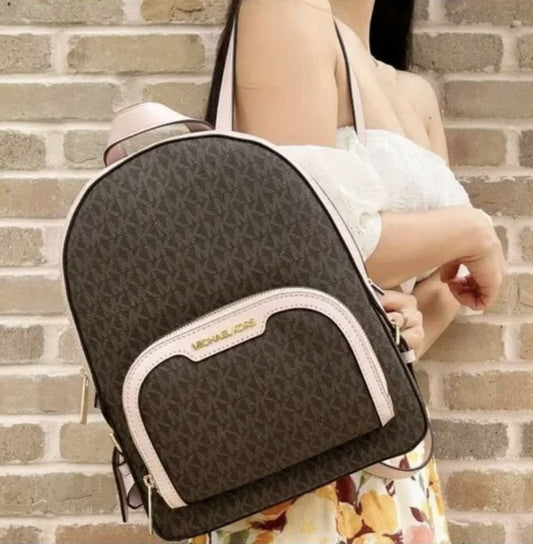 ORIG & IMPORTED Michael Kors MK Jaycee Medium Logo Backpack Bag in Brown/Pink