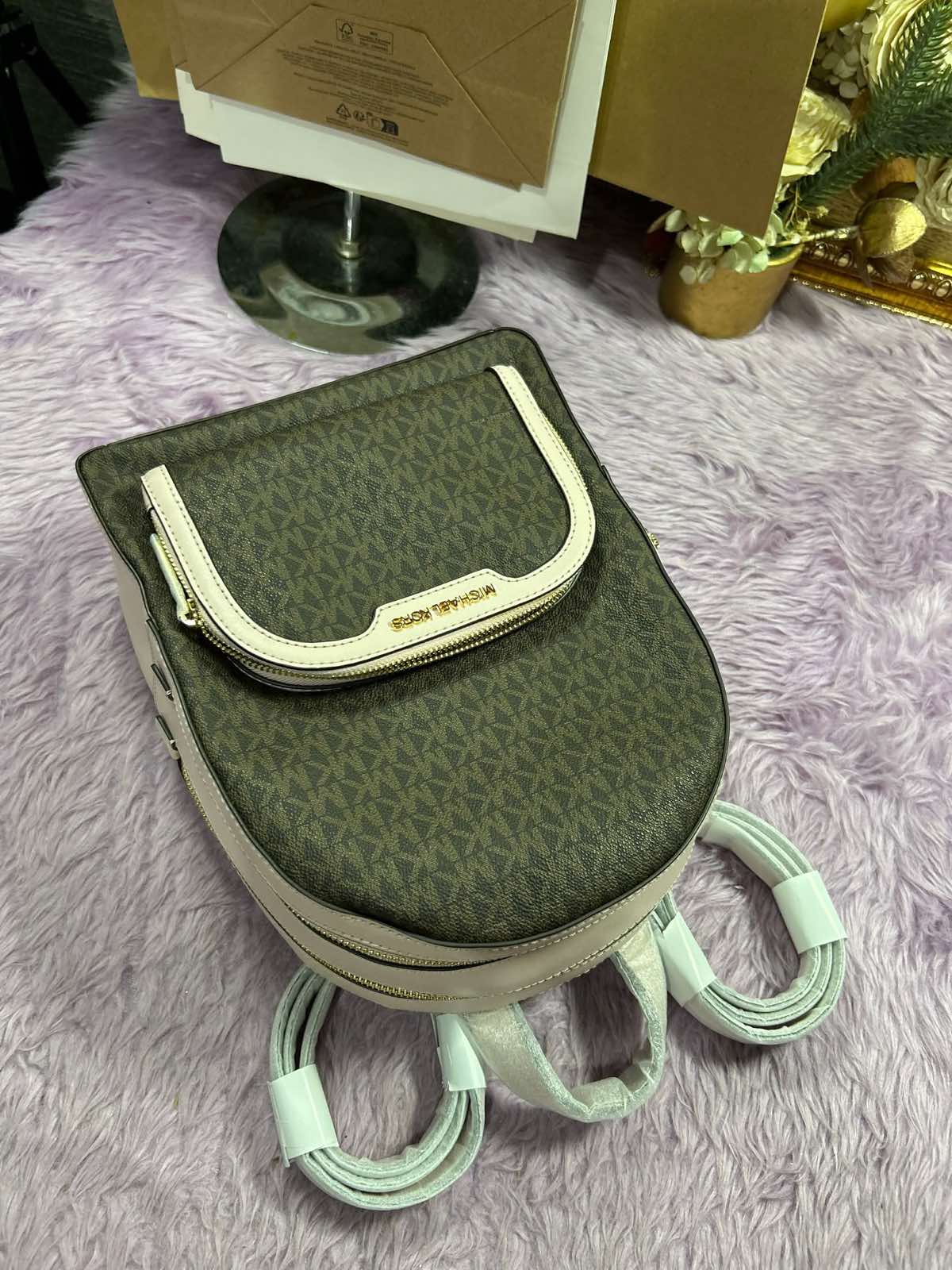 ORIG & IMPORTED Michael Kors MK Jaycee Medium Logo Backpack Bag in Brown/Pink