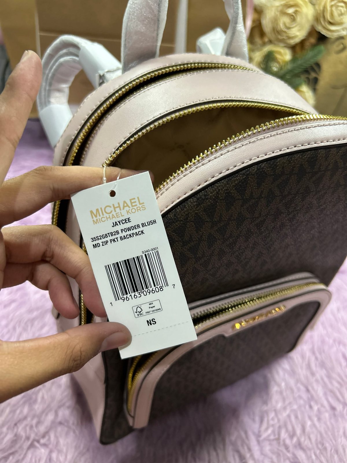 ORIG & IMPORTED Michael Kors MK Jaycee Medium Logo Backpack Bag in Brown/Pink