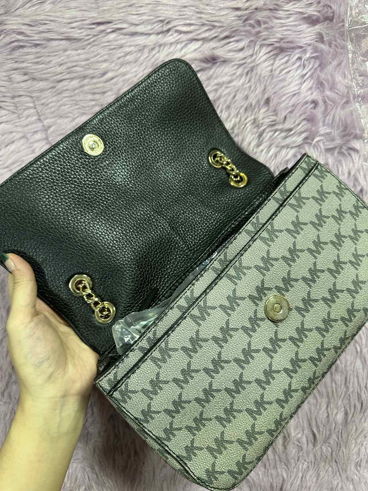 ORIG Preloved Michael Kors MK Fulton Flap Medium Chain Shoulder Bag Black