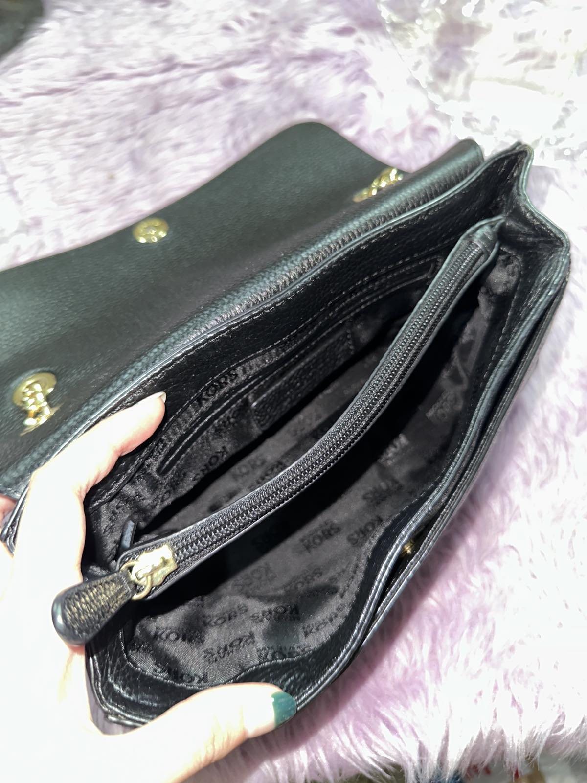 ORIG Preloved Michael Kors MK Fulton Flap Medium Chain Shoulder Bag Black