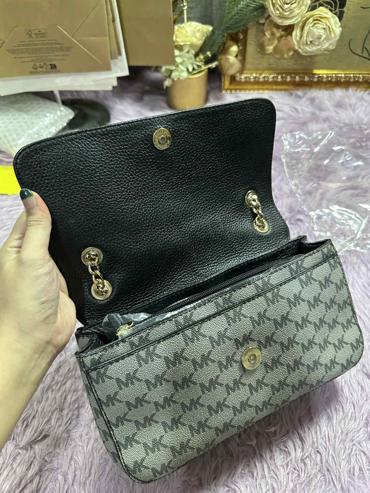 ORIG Preloved Michael Kors MK Fulton Flap Medium Chain Shoulder Bag Black