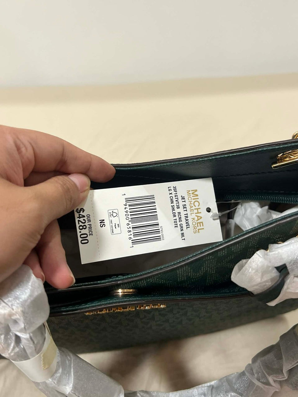 ORIG & IMPORTED Michael Kors MK Jet Set Large Logo Shoulder Green Bag