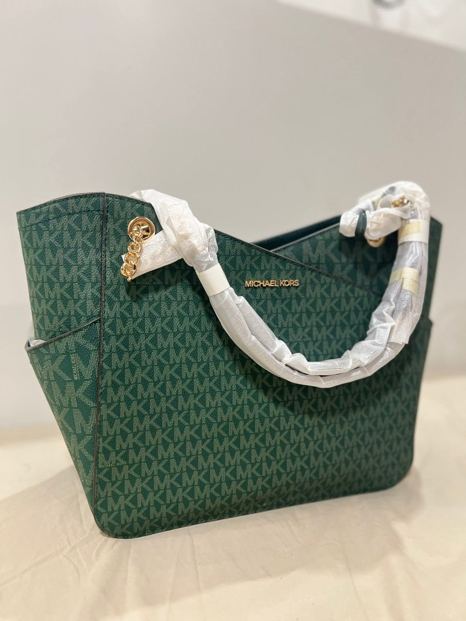 ORIG & IMPORTED Michael Kors MK Jet Set Large Logo Shoulder Green Bag