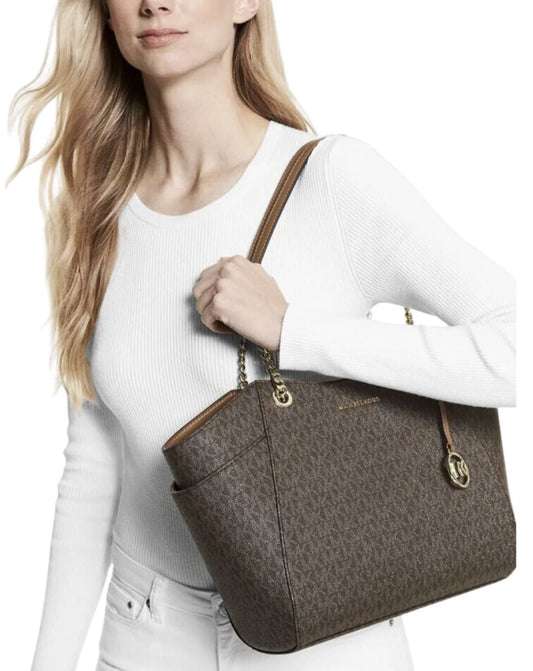 ORIG & IMPORTED Michael Kors MK Jet Set Travel Large Chain Shoulder Tote Bag Brown