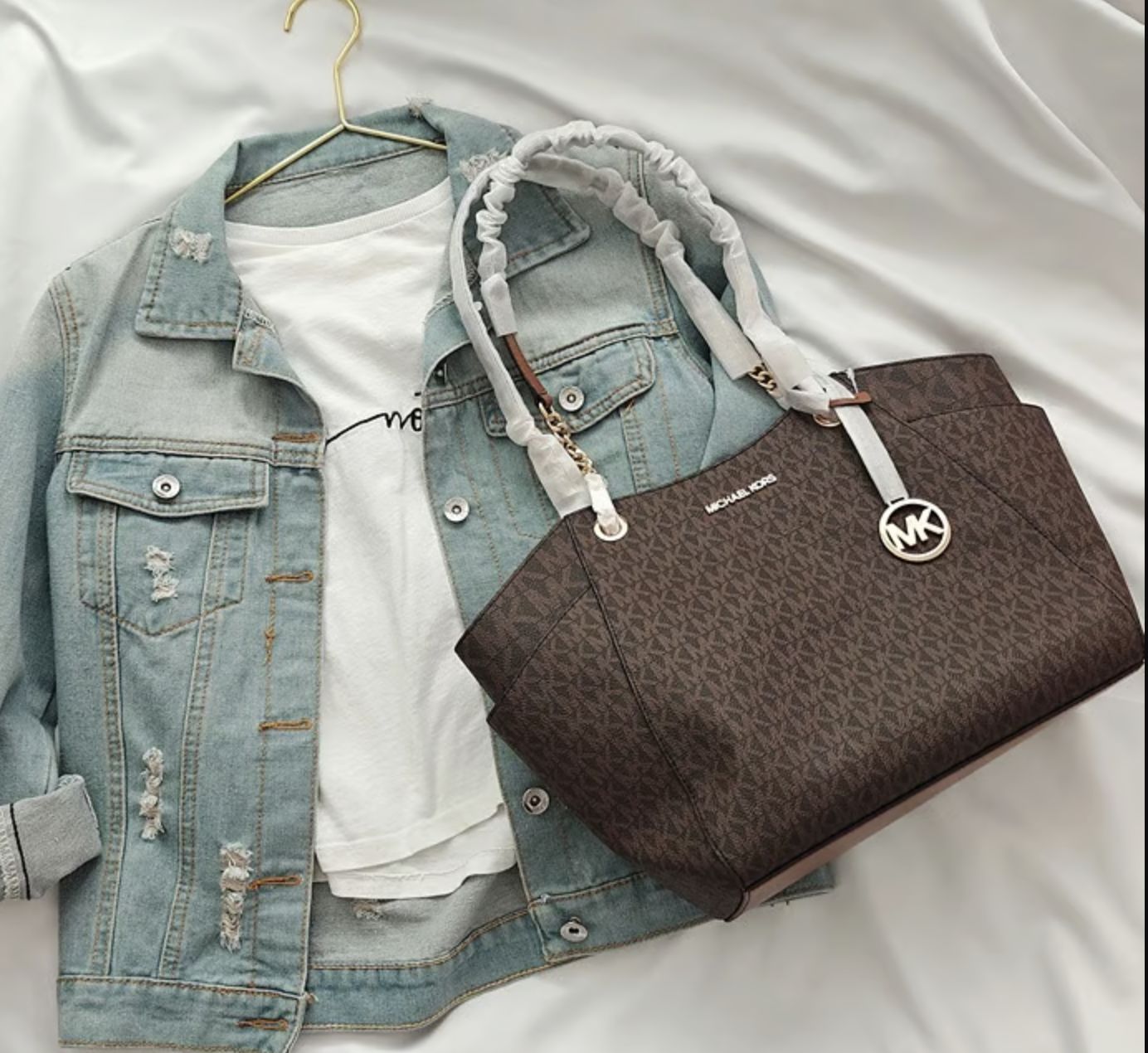 ORIG & IMPORTED Michael Kors MK Jet Set Travel Large Chain Shoulder Tote Bag Brown